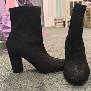 Madden Girl Black Heeled Boots with Chunky Heel